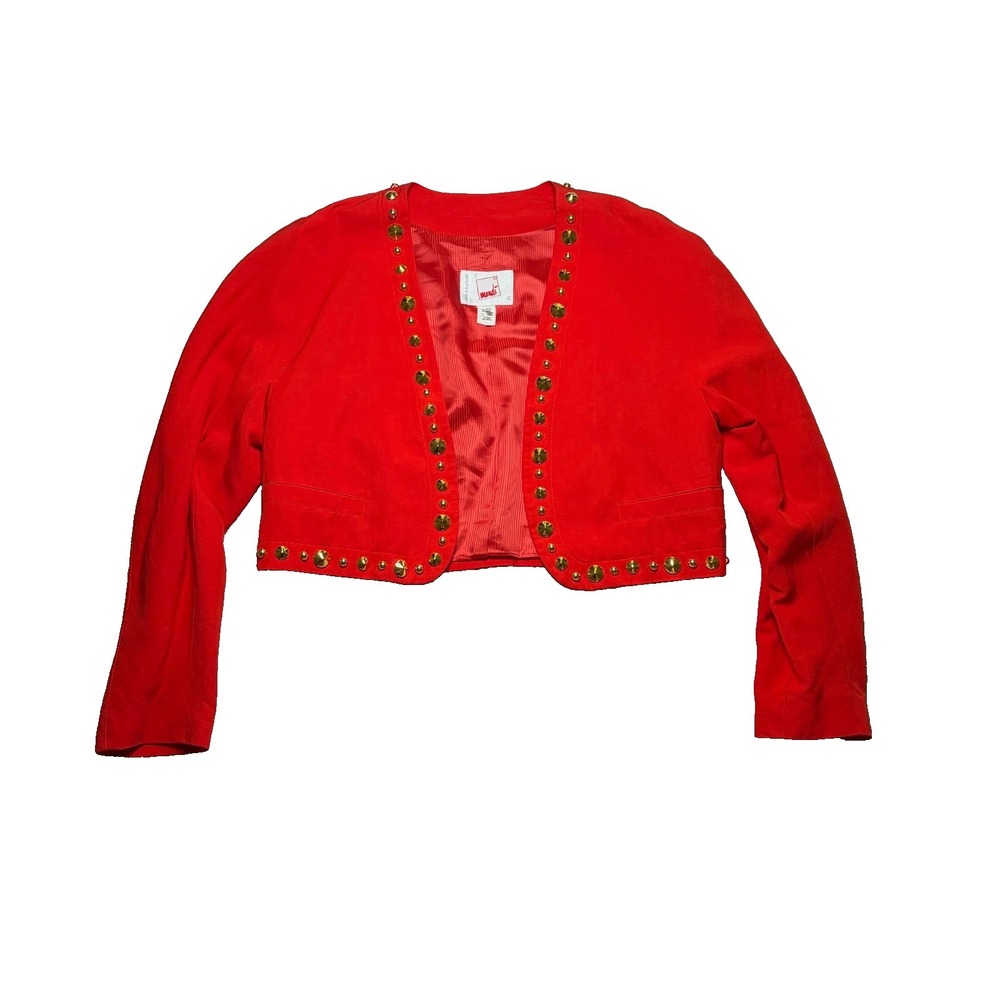 Vtg 80s Mondi Red Studded Cropped Bolero Jacket Size 40 Linen Blend Germany‎